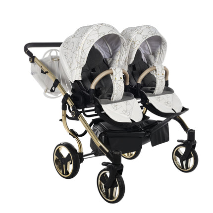 Unidades de assento para carrinho de bebé lado a lado Junama Heart Duo branco e dourado, vista frontal