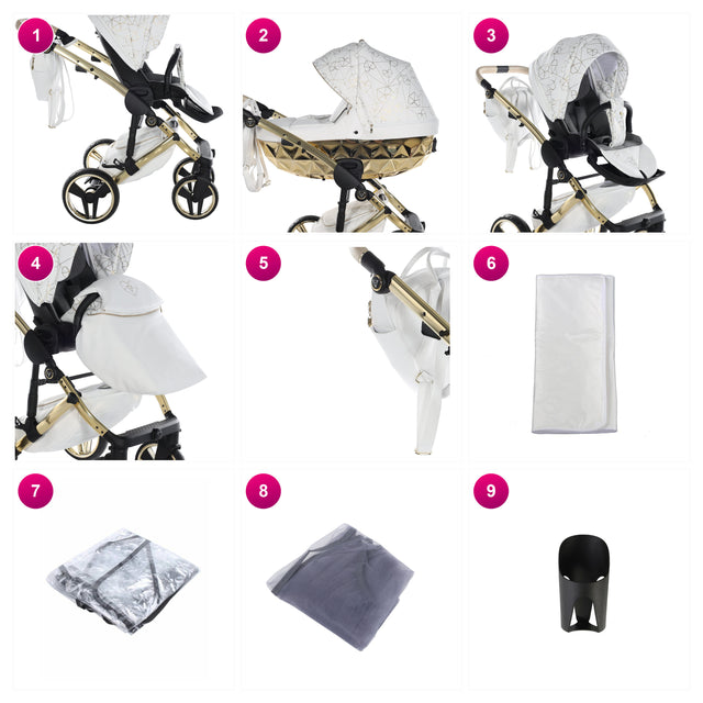 Junama Heart Stroller White & Gold 2 IN 1 what's included