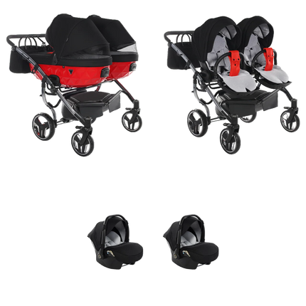 Junama S Line Duo (Rood): 3 IN 1 dubbele kinderwagen; 2 × babyautostoel