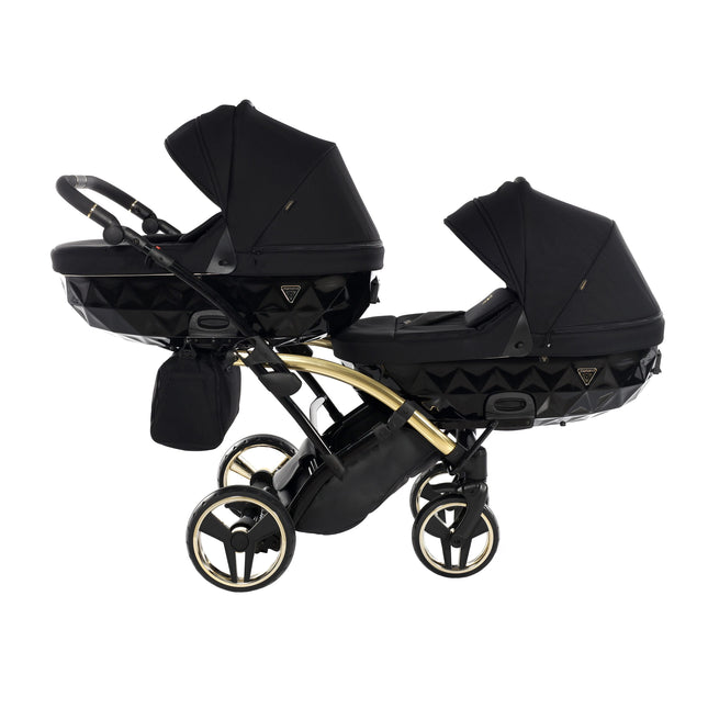 Junama S Line Duo Slim Black tandem double stroller with two carrycots