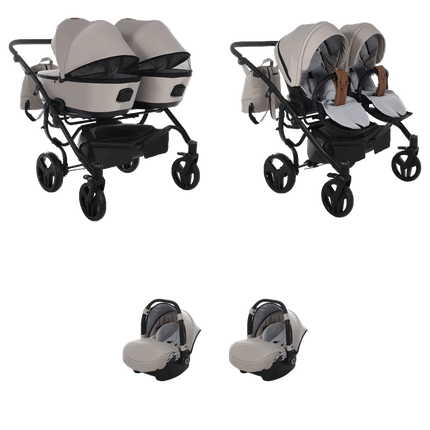 Junama Space Duo Beige 3 IN 1 double stroller package with two infant car seats