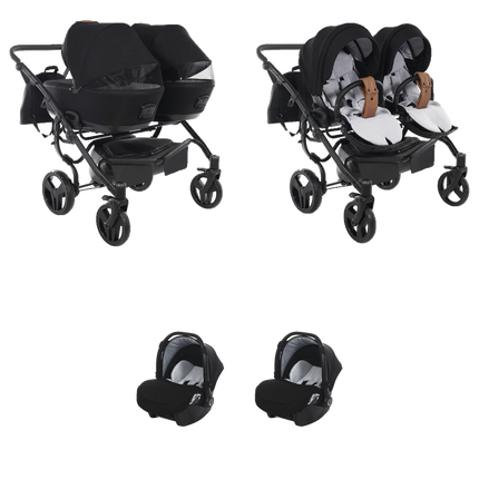 Junama Space Duo Black 3 IN 1 double stroller package with two infant car seats