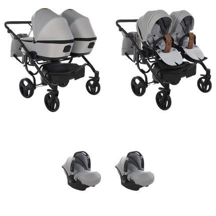 Junama Space Duo Gray 3 IN 1 double stroller package with two infant car seats