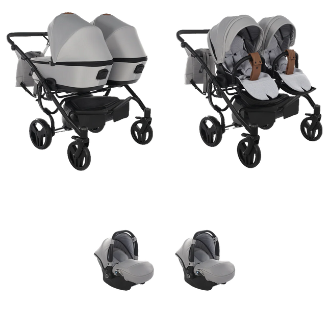 Junama Space Duo Gray 3 IN 1 double stroller package with two infant car seats