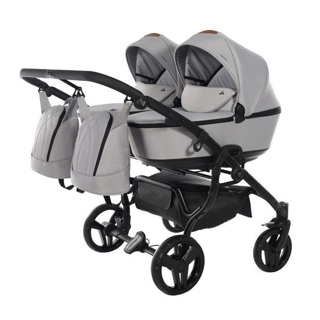 Junama Space Duo Gray side-by-side double stroller with two carrycots