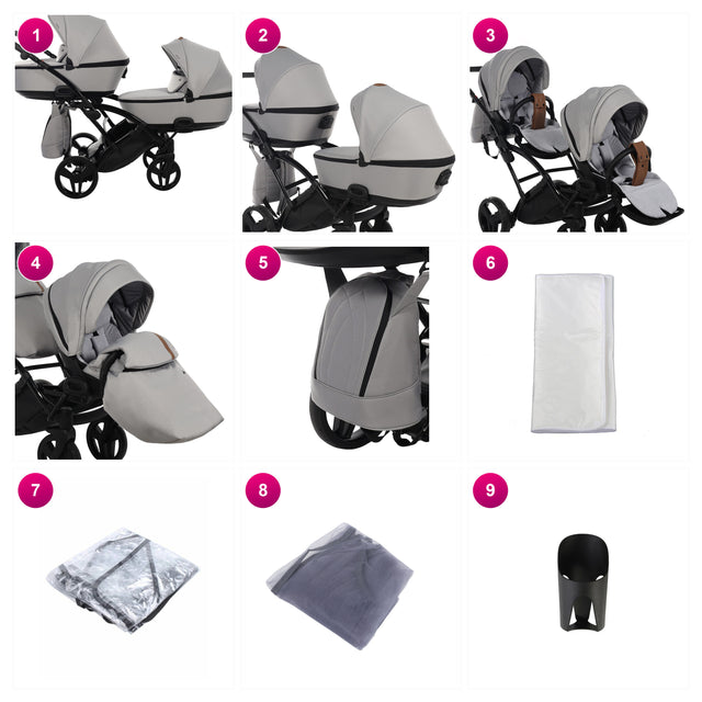 Junama Space Duo Slim Stroller Gray 2 IN 1 what's included