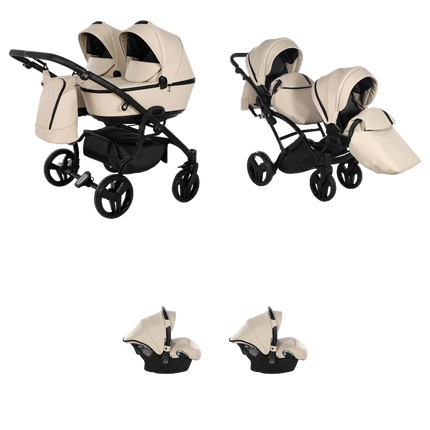 Junama Space Eco Leather Duo Slim-barnvagn (beige) med två liggdelar, två sittdelar och två babyskydd