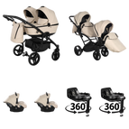 Beige / 4 IN 1 (Inkluderar 2 babyskydd + 2 360° roterande ISOFIX-baser)