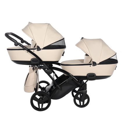Junama Space Eco Leather Duo Slim dubbelvagn med säten på rad i färgen Beige