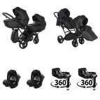 Svart / 4 IN 1 (Inkluderar 2 babyskydd + 2 360° roterande ISOFIX-baser)