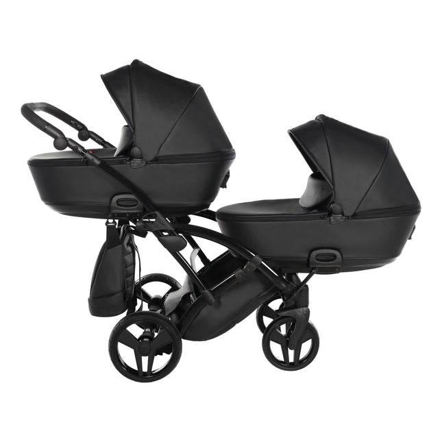 Junama Space Eco Leather Duo Slim Black tandem double stroller with two carrycots / bassinets