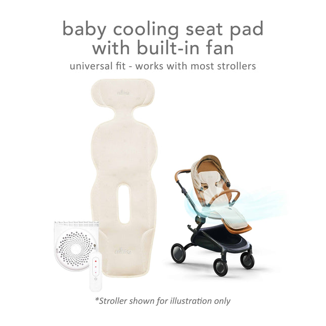 mima flo Donut Beige baby cooling seat pad with built-in fan, universal fit with most strollers