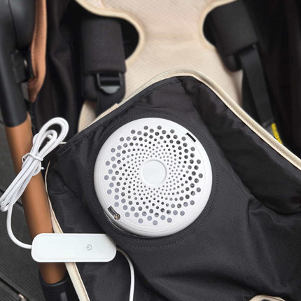 Close-up of the built-in fan on the mima flo Donut Beige cooling seat pad