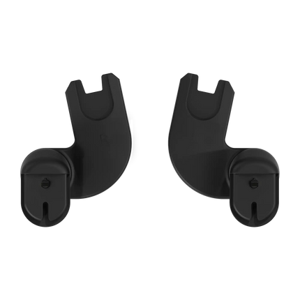 Pair of black mima xari max car seat adapters shown side by side on a white background