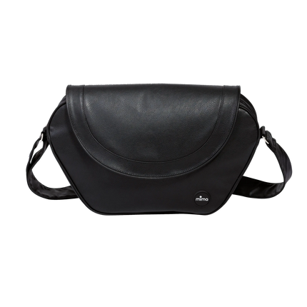 mima Sac à changement tendance en noir avec rabat arrondi, fermeture éclair latérale et bandoulière assortie